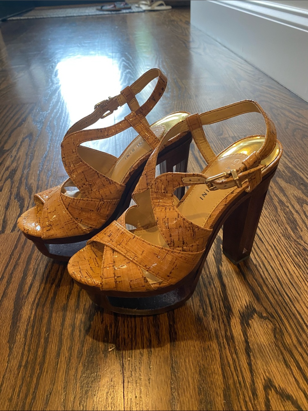 Gianni Bini Tan Cork-Style Platform Sandals